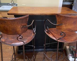 Arhaus Mexican hammered copper bar and stools