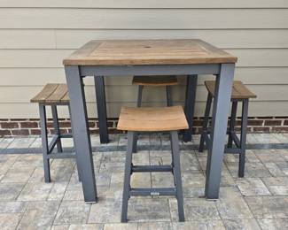Kettler Teak high top table (39x39x 41h) with 4 stools. $800
