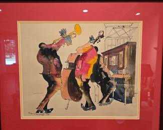 Original signed and dated '74, artwork by LEO MEIERSDORFF . New Orleans Jazz painting originally purchased from Liberty Gallery in New Orleans. $500
