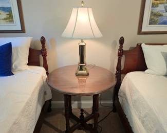 Round glass top table (30"round x 28.5"h) $95 30" brass lamp