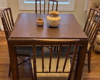 Cute vintage brown bamboo game table. Perfect for cards, puzzles or game night !!