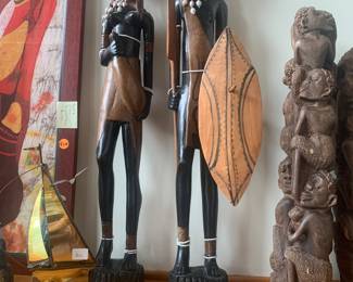 Pair of wooden statues (1970) depicting Masal Warriors, Kenya