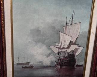 Vintage Framed wall art "The Cannon". (1860) or (1680) - I found it listed with both dates!! Artist Willem van de Velde II