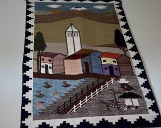 Vintage hand-woven Folk Art Tapestry Rug/wall-hanging