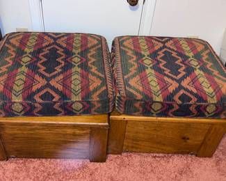 Vintage Frank Wright Lloyd inspired wood bench w/cusions. These are great for storing blankets and/or games ! Perfect for any living room, playroom or den