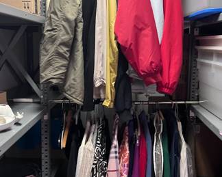 Lots of clothes, jackets, pants and shirts !