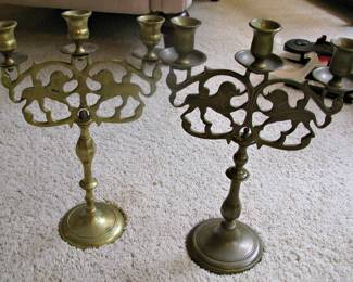 Vintage Brass 3 Arms Shabbat Candelabra Menorah