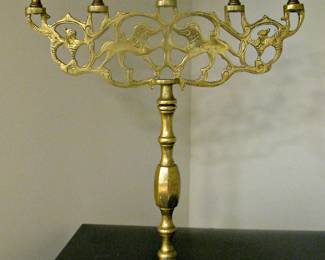 Antique "Lion of Judah" Solid Brass Sabbath Candelabra 5-Candle Holder Menorah