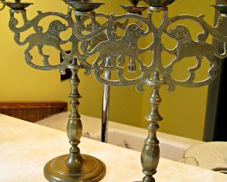 Vintage Brass 3 Arms Shabbat Candelabra Menorah