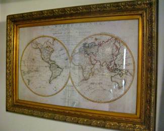 World Map Or Globe Terrestrial, Représenté IN Two Hemisphères Ornate Frame