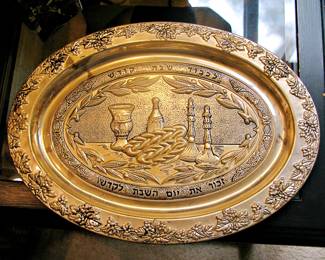Antique Original Silver Plate Tray Jerusalem Jewish Karshi Original