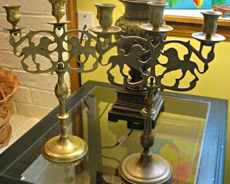 Vintage Brass 3 Arms Shabbat Candelabra Menorah
