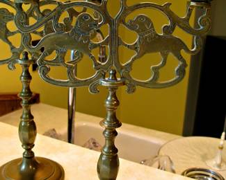 Vintage Brass 3 Arms Shabbat Candelabra Menorah