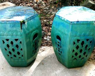 Turquoise Green Ceramic Hexagon Garden Stools