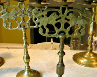 Vintage Brass 3 Arms Shabbat Candelabra Menorah