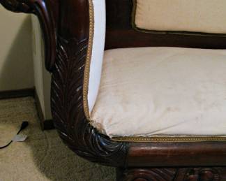 Antique Carved Mahogany Upholstered Sofa