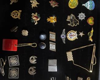 Vintage pins, tie clips, cuff links and more