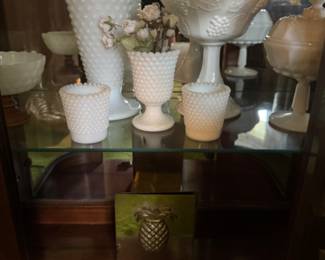 Milk glass and brass pineapple bookends