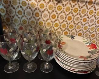 Fall plate set with matching glassware