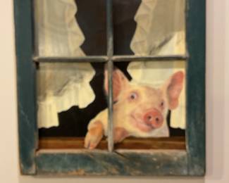 Cute pig in window picture