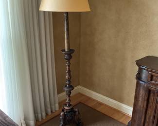 Antique Wood Carved Candlestick Lamp