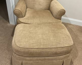 Mitten Ferrell Chair. 33” x 39” D x 37” H Arm height 22” Seat Depth 22” - with matching ottoman.