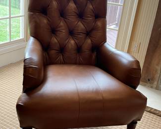Vanguard Furniture High Back Chair with Tufting . Leather is Ritz Saddle.