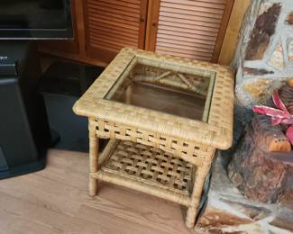 Wicker & Glass Side Table
