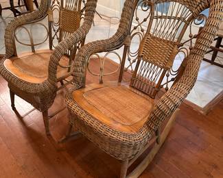 Antique Wicker Rocker and Chair 