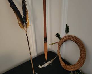 Native Amazon Spear, Headdress and Quill from Belem Brazil.