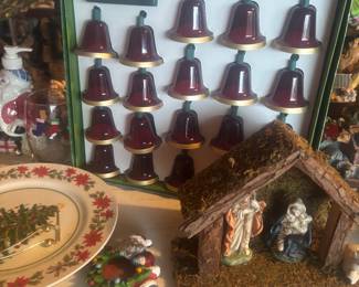 Vintage bell lights that work and decal nativity scenes