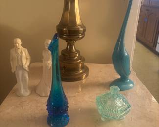 Avon bride & groom perfume bottles, Fenton vase, Fenton dish