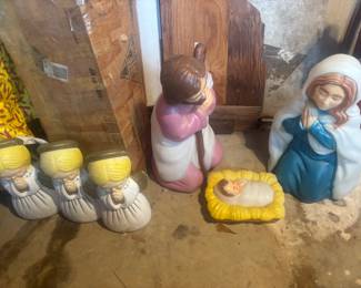 3 angel blow molds and Mary, Joseph and sweet baby Jesus blow molds 💜