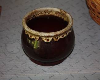 Brown & tan Roseville crock