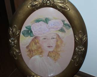 Portrait in Pencils By Arlene Johnson in Vintage Frame