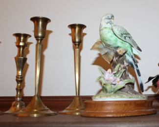 Parrot and Brass Candle Holders