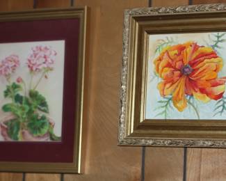 Geraniums and Orange Floral Framed by Arlene