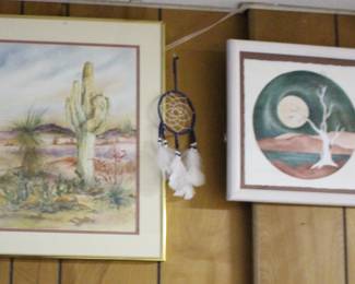 Landscape Art, Cactus, Moon over Mountain