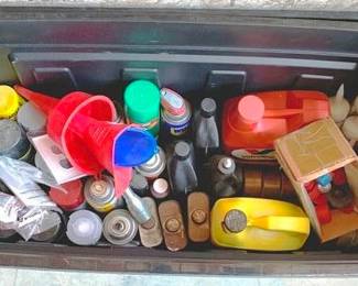 107 - Plastic Tote of Spray Paints & More
