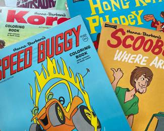 HONG KONG PHOOEY, SPEED BUGGY, SCOOBY-DO. Valley of the Dinosaurs, etc., MCMLXVI (1966) Akron's own--SAALFIELD Publishing--Unused Coloring Books!