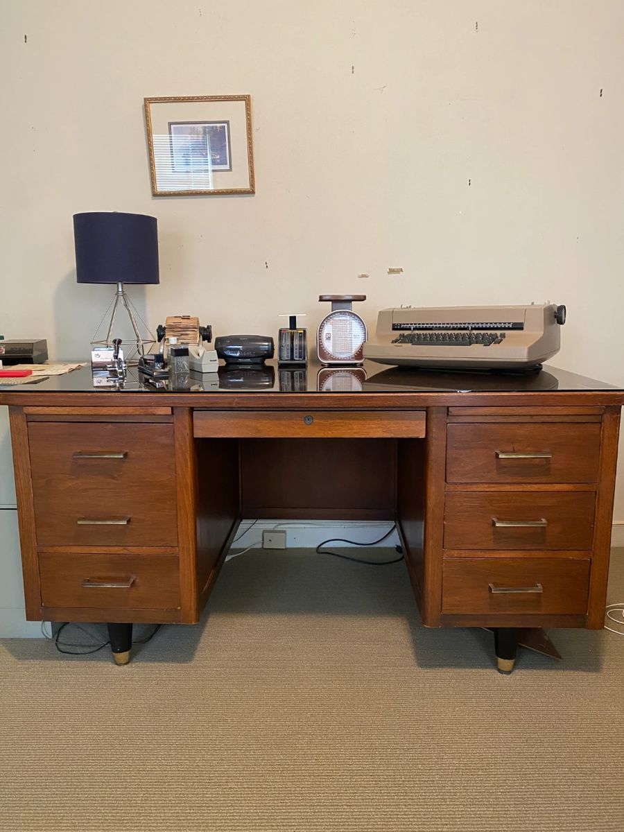 Mid Centrury Modern Desk with glass top