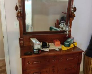 ANTIQUE DRESSER WITH MIRROR $75