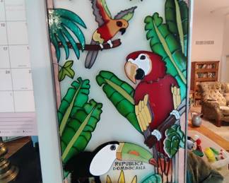 $50 STAINED GLASS FROM REPUBLICA DOMINICANA MACAW PARROT & TOUCAN