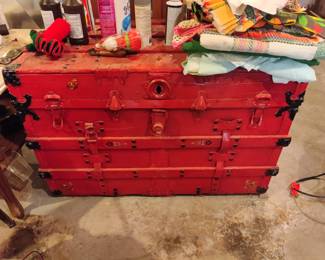 RED TRUNK WITH BLACK METAL ACCENT $35