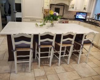 Kitchen island is 4' x 9'; 4 bar stools
