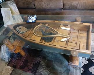 Nautical fishing boat like glass top coffee table