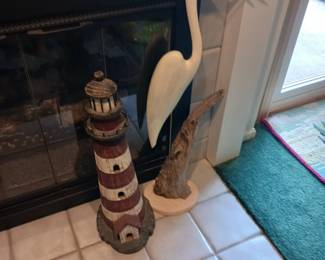 Wood carved Lake birds and lighthouse