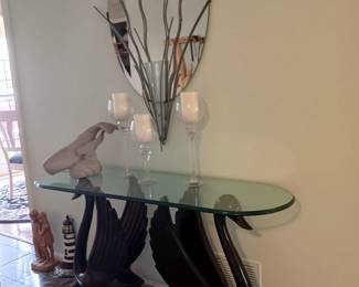 Black Swan foyer glass top table