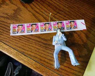 Elvis Presley stamps and Christmas ornaments