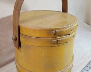 Primitive firkin sugar bucket painted yellow